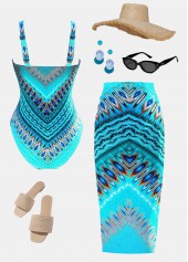 Tummy Control Tribal Print One Piece Swimwear and Skirt | thumb picture 