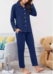 Dark Blue Letter Print Lounge Top and Pants