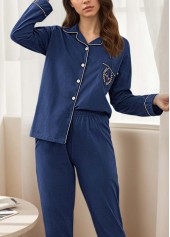 Dark Blue Letter Print Lounge Top and Pants | thumb picture 