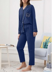 Dark Blue Letter Print Lounge Top and Pants | thumb picture 