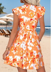 Orange Tummy Coverage Floral Print Short V Neck Dress | thumb picture 