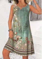 Sage Green Tummy Coverage Random Floral Print Sleeveless Dress | thumb picture 