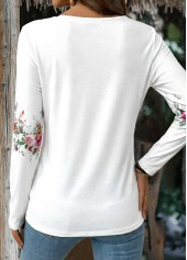 White Button Floral Print Long Sleeve T Shirt | thumb picture 