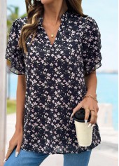 Black Ditsy Floral Print Tummy Coverage Short Sleeve Blouse | thumb picture 