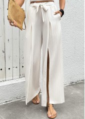 Raw White Flowy Wide Leg Elastic Waist Pants | thumb picture 