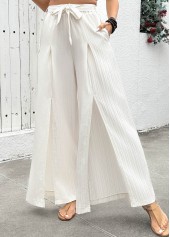 Raw White Flowy Wide Leg Elastic Waist Pants
