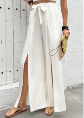 Raw White Flowy Wide Leg Elastic Waist Pants | thumb picture 