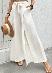 Raw White Flowy Wide Leg Elastic Waist Pants | thumb picture 