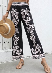Black Flowy Plants Print Wide Leg Elastic Waist Pants | thumb picture 