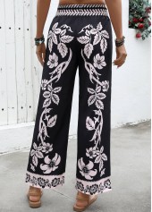 Black Flowy Plants Print Wide Leg Elastic Waist Pants | thumb picture 