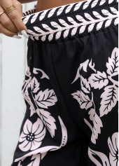Black Flowy Plants Print Wide Leg Elastic Waist Pants | thumb picture 