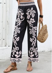 Black Flowy Plants Print Wide Leg Elastic Waist Pants | thumb picture 