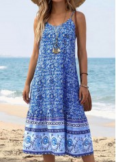 Blue Tummy Coverage Tribal Print Strappy Bandeau Dress | thumb picture 