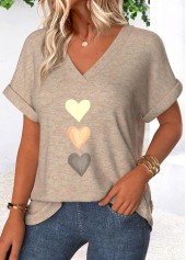 Light Camel Tummy Coverage Heart Print T Shirt | thumb picture 