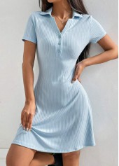 Light Blue Short Sleeve Turn Down Collar Nightdress