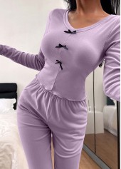 Purple Long Sleeve V Neck Lounge Top and Pants | thumb picture 
