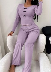 Purple Long Sleeve V Neck Lounge Top and Pants | thumb picture 