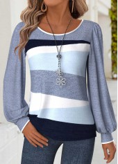 Blue Tummy Coverage Geometric Print Long Sleeve T Shirt