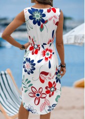 White Floral Print Pocket Sleeveless V Neck Dress | thumb picture 