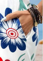 White Floral Print Pocket Sleeveless V Neck Dress | thumb picture 