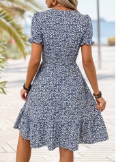 Navy Ditsy Floral Print Tummy Coverage Short Sleeve Dress | thumb picture 