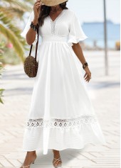 White Maxi Smocked Half Sleeve V Neck Dress | thumb picture 