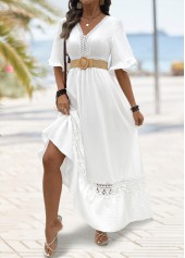 White Maxi Smocked Half Sleeve V Neck Dress | thumb picture 