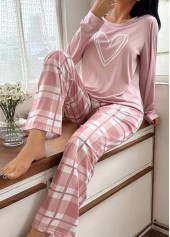 Light Pink Plaid Long Sleeve Lounge Top and Pants