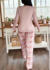 Light Pink Plaid Long Sleeve Lounge Top and Pants | thumb picture 