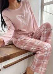 Light Pink Plaid Long Sleeve Lounge Top and Pants | thumb picture 