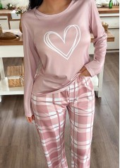 Light Pink Plaid Long Sleeve Lounge Top and Pants | thumb picture 