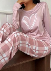 Light Pink Plaid Long Sleeve Lounge Top and Pants | thumb picture 