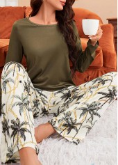 Olive Green Tropical Plants Print Lounge Top and Pants | thumb picture 