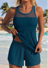 Tummy Coverage Mid Waisted Peacock Blue Tankini Set