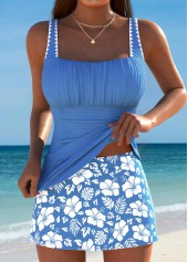 Wrap Mid Waisted Floral Print Dusty Blue Tankini Set