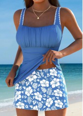 Wrap Mid Waisted Floral Print Dusty Blue Tankini Set | thumb picture 
