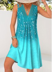 Turquoise Tummy Coverage Ombre Short A Line Sleeveless Dress