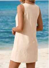Beige Patch Pocket Short Sleeveless Round Neck Dress | thumb picture 