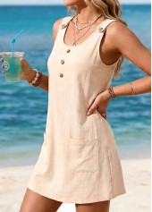 Beige Patch Pocket Short Sleeveless Round Neck Dress | thumb picture 