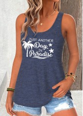 Navy Slogan Print Sleeveless Scoop Neck Tank Top | thumb picture 