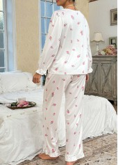 White Floral Print Long Sleeve Lounge Top and Pants | thumb picture 