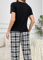 Black Plaid Short Sleeve Lounge Top and Pants | thumb picture 