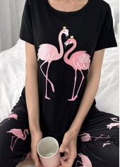 Black Short Sleeve Round Neck Lounge Top and Pants