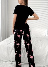 Black Short Sleeve Round Neck Lounge Top and Pants | thumb picture 