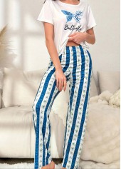 Blue Butterfly Print Short Sleeve Lounge Top and Pants | thumb picture 