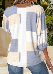 Dusty Blue Tummy Coverage Geometric Print 3/4 Sleeve Blouse | thumb picture 