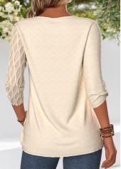 Beige Tummy Coverage 3/4 Sleeve Asymmetrical Neck Blouse | thumb picture 