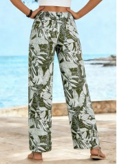 Olive Green Soft Leaf Print Straight Leg Pants | thumb picture 