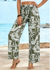 Olive Green Soft Leaf Print Straight Leg Pants | thumb picture 