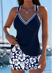 Lace Up Mid Waisted Tropical Plants Print Tankini Set | thumb picture 